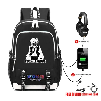 Polnjenje prek kabla USB priključek za Slušalke Študent Šolski Nahrbtnik Najstniki, potovalni torbi, otaku anime Tokyo Ghoul Platno Nahrbtnik 14 slog