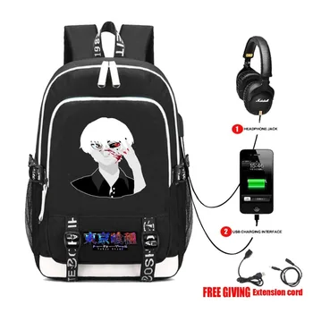 Polnjenje prek kabla USB priključek za Slušalke Študent Šolski Nahrbtnik Najstniki, potovalni torbi, otaku anime Tokyo Ghoul Platno Nahrbtnik 14 slog