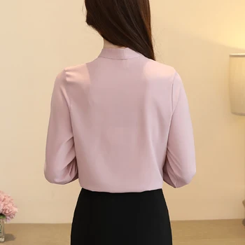Pomlad 2021 Moda Za Ženske Bluzo Z Dolgimi Rokavi Trak Lok Šifon Ženske Majice Korejskem Slogu Temperament Poslovno Obleko, 1373