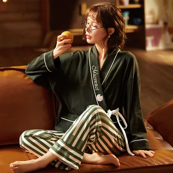 Pomlad Jesen Dolgo Sleeved Hlače Srčkan Japonski Kimono Privezan Pižamo Žensk Poletje Prišije Domov Storitev vari Sleepwear