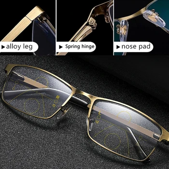 Pomladni Tečaj Anti Modra Svetloba Postopno Obravnavi Očala Moških Multifokalna Povečevalno Presbyopic Očala Full Frame 250