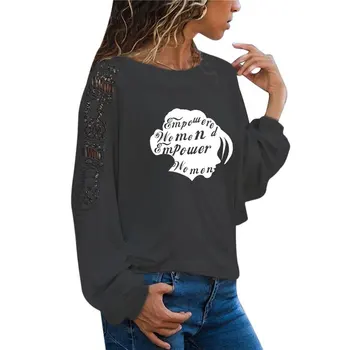 Pooblaščena Ženske Grafični Dolg Rokav T-Shirt Močna Feministična Ženske Grunge Letnik Majica opolnomočenje žensk grunge ponudbo tees vrh