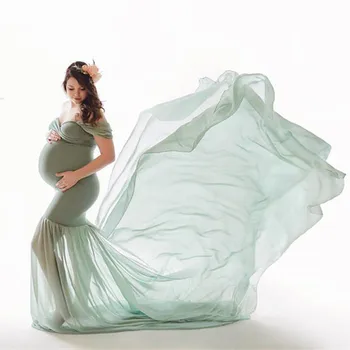 Porodniški fotografija rekviziti Nosečnosti Krpo Bombaž+Šifon Porodniškega Off Ramenski Pol Kroga Obleke streljanje fotografijo noseče obleko
