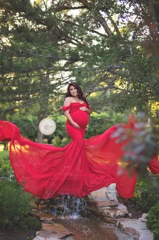 Porodniški fotografija rekviziti Nosečnosti Krpo Bombaž+Šifon Porodniškega Off Ramenski Pol Kroga Obleke streljanje fotografijo noseče obleko