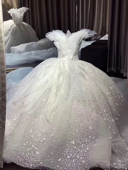 Poročna Obleka 2021 brez Rokavov Seksi Proti-vrat Poročni Obleki Z Vlakom Žogo Obleke Princess Luksuzni Vestido De Noiva