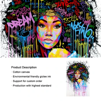 Povzetek Afriške Dekle Platna Slike Grafiti Umetnost Plakatov in Fotografij Wall Street Art Pop Dekle Stenske Slike za dnevno Sobo