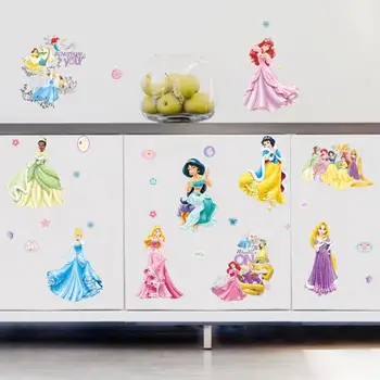 Princesa Nalepke za Dekleta Spalnica Vila Ples Dekle Risanka Sedem Princese, Vinilne Nalepke, Vrtec Dekor Zidana Ozadje 3D DIY