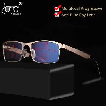 Progresivna Multifokalna Obravnavi Očala Za Moške, Kovinsko Anti Modra Svetloba Očala