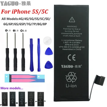 Prvotne Polno 1560mAh Baterija Za Apple iPhone 5 S/C 5S 5C SE 6 6S 7 8 X XS MAX XR iPhone5S Pravi Zmogljivosti Z Komplet Orodja