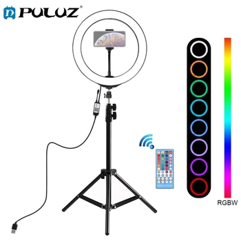 PULUZ 10 inch 26 cm RGBW LED Selfie Obroč Svetlobe Video Vlogging &Nastavek za Stojalo Živo Kompleti z Daljinskim upravljalnikom in Telefonske Klešče