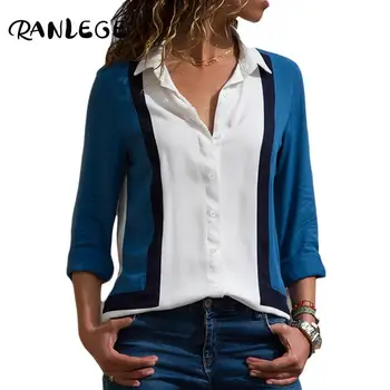 RANLEGE 2020 Nove Jesensko Bluzo Ženske Urad Mozaik znižuj Long Sleeve Majica Svoboden Priložnostne Bluzo Vrhovi Lady Blusas Plus Velikost