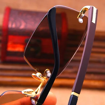 Rjava Stekla, sončna Očala Moških Rimless sončna Očala za Človeka Kristalni Kamen Težkega Objektiv HD Anti Razmislek Oči Suhe Odtenki UV400