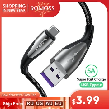 ROMOSS 5A USB Tip C Kabel za Huawei P40 Pro Mate 30 P30 Pro veliko polnjenje 40W SCP Hitro Polnjenje USB-C Kabel Polnilnika Žice Kabel