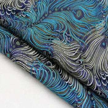 Royal Modra Pero Brocade Žakarske Tkanine Oblačila Kostum mozaik tkanine Tapetništvo Oprema Materil Zavese Dom Dekor 50x