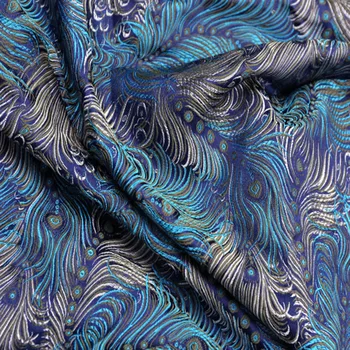 Royal Modra Pero Brocade Žakarske Tkanine Oblačila Kostum mozaik tkanine Tapetništvo Oprema Materil Zavese Dom Dekor 50x