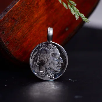 S925 čistega srebra strani indijanci bison kovanec obnavljanje starih načinov moške in ženske z srebrni obesek srebrni obesek