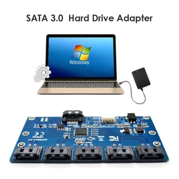 SATA Širitev Riser Card 1 do 5 Vrat SATA3.0 Multiplikator Krmilnik Napajalnik Modul za PC z Matično ploščo