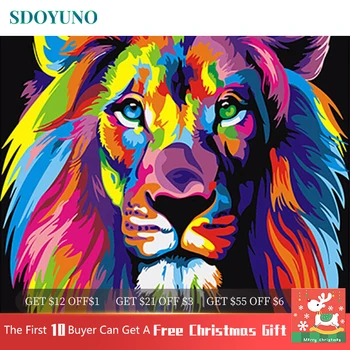 SDOYUNO 60x75cm Okvir DIY Barvanje Z Številkami Kompleti Pisane Lions Živali, Ročno Poslikane Oljne Barve Z Številk Za Dom Decor Art