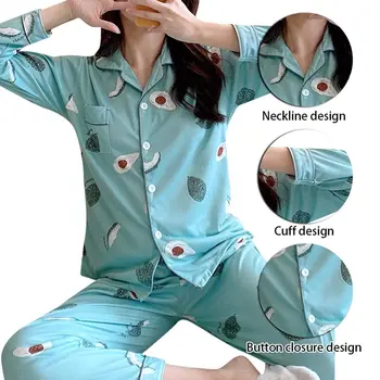 SFIT 2020 Jeseni Ženske Pižame Določa Srčkan Print Mode Luksuznih Ženskih Bombažne Majice+Hlače Dva Kosa Obleko Noč Sleepwear