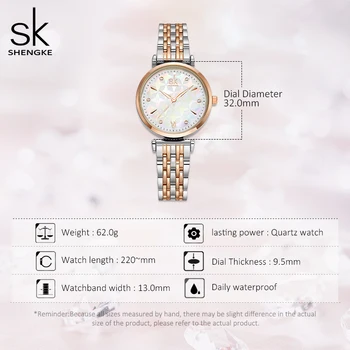 Shengke 2020 nova pulseira de osvetljevalec luxo relógios femininos concha 32 mm izbiranje movimento quartzo japonês 3 atm à prova dwaterproof água