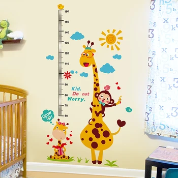 [shijuekongjian] Žirafa Višina Ukrep Stenske Nalepke DIY Jabolka Živali Zidana Nalepke za Otroke Sobe, Otroška Soba Dekoracijo