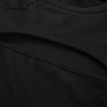 Simenual izrežemo luknjo lok kravato t-majice za ženske 2021 moda ulične bombaž jeseni tshirt slim vroče seksi črna ženska majica s kratkimi rokavi