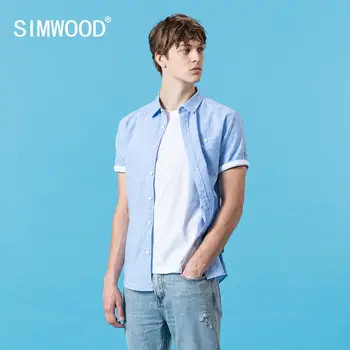SIMWOOD 2020 poletje novo kratek rokav bombaž perilo, srajce moške dihanje priložnostne trdna udobno plus velikost majice SJ110528