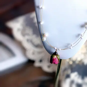 SINZRY NOVO ročno pravi rose cvet sladkovodnih biserov poletje chokers ogrlica band ustvarjalne gozd eleganten modni nakit