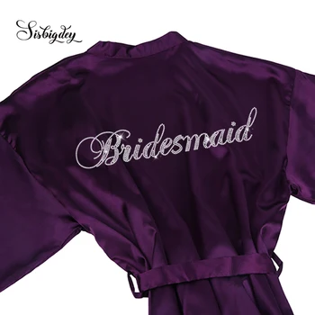 Sisbigdey royal purple Poročne Stranka Saten Oblačilih, z Nosorogovo Kristali titels Družico kimono plašč ženske poročno darilo