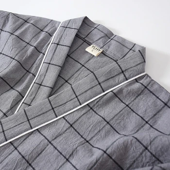 Siva kariran nightgown Japonski kimono pižamo moške bombažne gaze paro oblačila blagovne znamke oblikovalec nov prihod moški plašč kopalni plašč