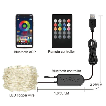 Smart 2/5/10/20M USB RGB Spreminjanje Niz Lahka Bluetooth App pod Nadzorom Garland Božič Spalnica Stranka Poroka na Prostem Oddaljene Luči