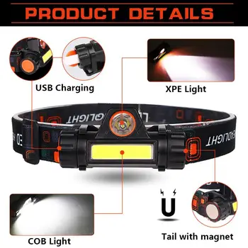 Smerniki USB, Baterije LED žaromet XPE+COB svetlobe z magnetom smerniki vgrajen 18650 baterijo za ribolov, kampiranje