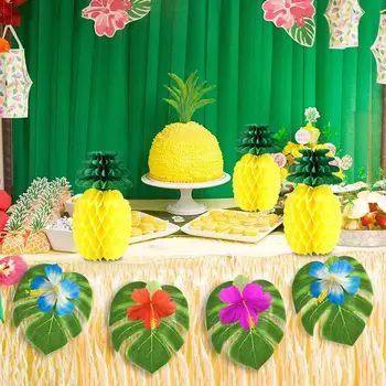 Smešno Tropskih Hawaiian Stranka Dekoracijo Komplet z Svile Cvetov hibiskusa Palmovih Listov Ananas Mini Dežnik Cupcake Toppers