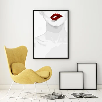 Sodoben Minimalističen Slog Črno In Belo Seksi Ustnice Platno Abstraktnega Slikarstva, Tiskanje Doma Plakat Slika Wall Art Okras