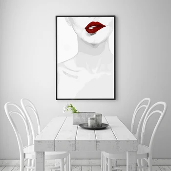 Sodoben Minimalističen Slog Črno In Belo Seksi Ustnice Platno Abstraktnega Slikarstva, Tiskanje Doma Plakat Slika Wall Art Okras