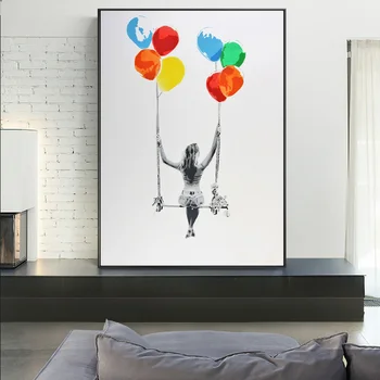 Sodobni Umetnosti Pisani Balon Swing Abstraktno Sliko Dekor Platno Slikarstvo Plakatov In Fotografij Dekle Swing Wall Art Okras