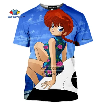 SONSPEE Japonske Anime Ranma １/２ T srajce Ranma Tendou Akane 3D Tiskanja Moški Ženske Tshirt Priložnostne Poletje Kratek Rokav Prevelik Vrhovi