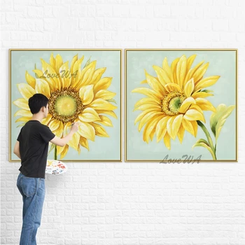 Sončnično Platno Sliko Umetnosti Ročno poslikano Cvetje Oljna slika, Stenske Slike Design Grafična Plošča Za Dekoracijo Doma