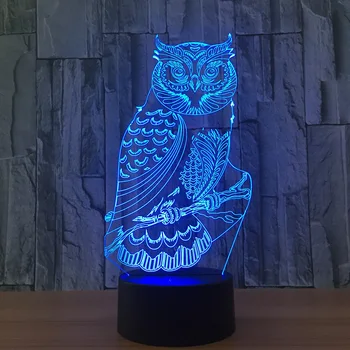 SOVA Ptica 7 Barve Nastavljiv USB Creative 3D Night Light Osvetlitev 7 Sprememba Barve LED Tabela Namizno Svetilko Božič Darilo Dropship