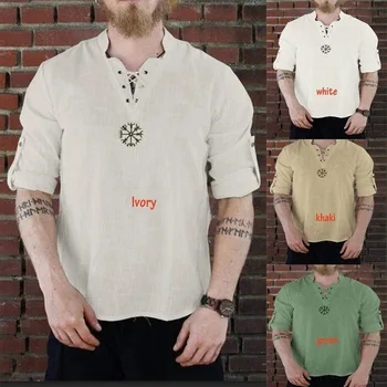 Srednjeveški Viking Pirat Perilo Top Majica Kostum Renaissance Moški Nordijska Retro T-shirt Brado Cosplay Tee Čipke-Up Za Odrasle