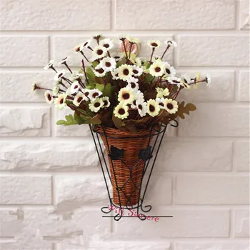 Srčkan 1 nastavite PE shranjevanje rattan vaza + cvetje Daisy umetne rože nastavite svile cvetja doma okras, Darilo za Rojstni dan