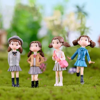 Srčkan 4Pcs/Set Šola Dekleta Pravljice Vrt Miniaturne Figurice Dekle Plastičnih Obrti Ornament Palčki Moss Terariji Dekoracijo