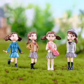 Srčkan 4Pcs/Set Šola Dekleta Pravljice Vrt Miniaturne Figurice Dekle Plastičnih Obrti Ornament Palčki Moss Terariji Dekoracijo