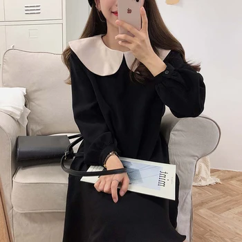 Srčkan Mini Obleke Ženska Japonski Korejski Slog Oblikovanja Sladka Dekleta Datum Obrabe Preppy Stil Šifon Ogrlicom Obleka Black 1055