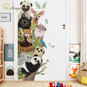 Srčkan živali stenske nalepke vrata nalepke kotu dekoracijo samolepilne doma dekor otroci soba dekoracijo otroška spalnica dekor