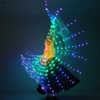 Stopnji Uspešnosti Rekviziti Ženske Ples Opremo DJ LED Ples Krila sveti Krilo Kostum LED Ples Krila Mavrične Barve S Palico