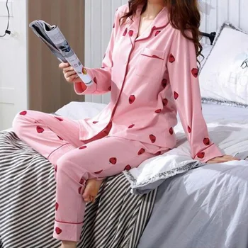 Stranka Pižamo 2020 Jeseni Nove Ženske Svile Dolg Rokav Pižamo Nastavite Svoboden Tisk Pajama Ženske Sleepwear Nastavite Elastična Dolge Hlače