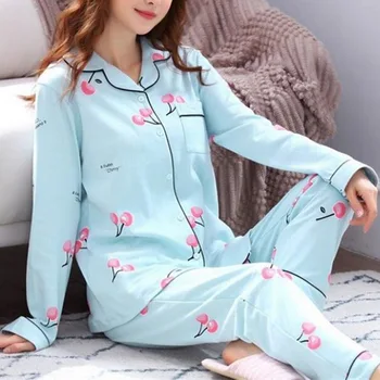 Stranka Pižamo 2020 Jeseni Nove Ženske Svile Dolg Rokav Pižamo Nastavite Svoboden Tisk Pajama Ženske Sleepwear Nastavite Elastična Dolge Hlače