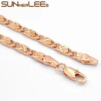 SUNNERLEES Modni Nakit Rose Gold Barvi Ogrlica 4 mm Polž Povezavo Verige Za Moški Ženska Darilo C15 N