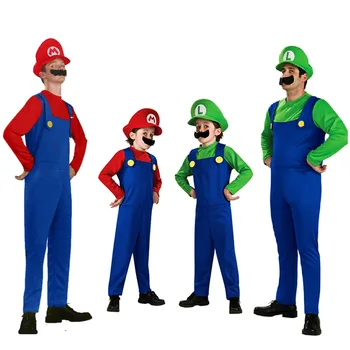 Super Mario Luigi Bratje Vodovodar Otrok, Odraslih, Cosplay Kostum Stranka pustna noč Čarovnic, Božič Družinski Oblačila XXL